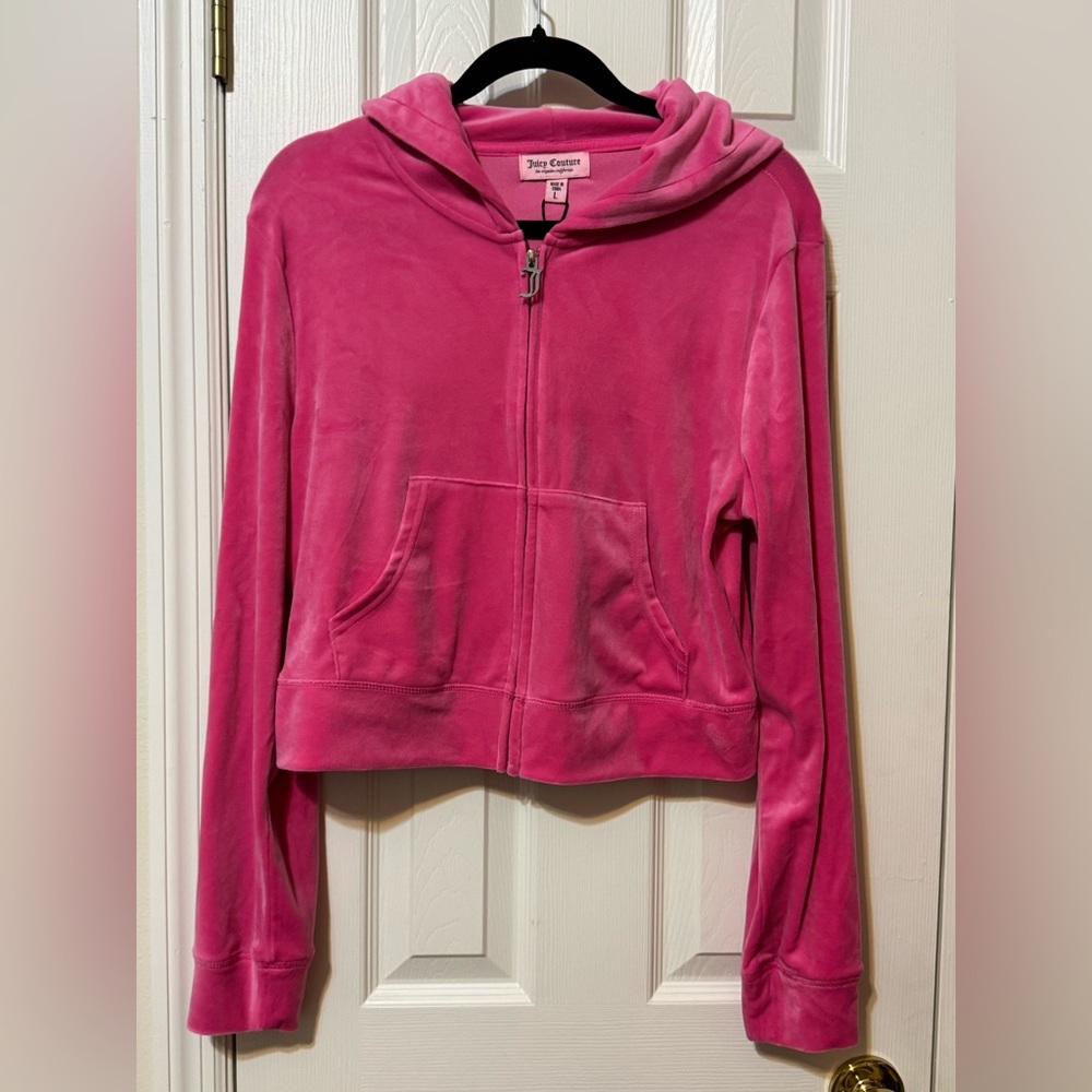 Juicy Couture Bling Hot Pink Velour Zip Up Hoodie Track Jacket